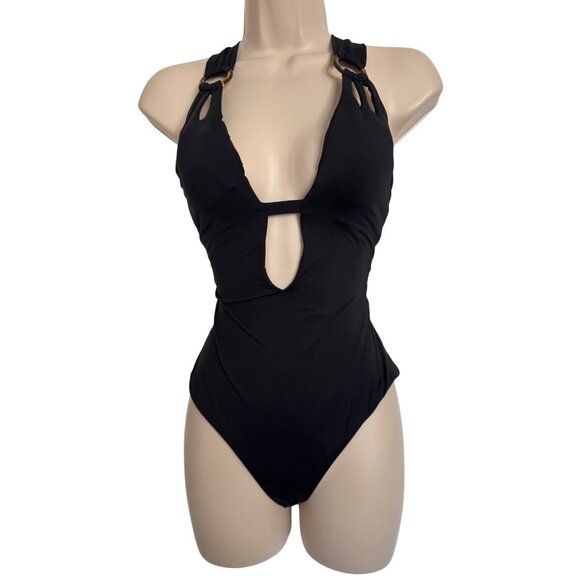 Becca One Piece Swimsuit Size Medium Black Padded Adjustable Lace Back NWT $138 - Picture 10 of 11